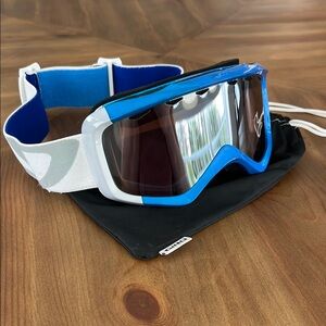 Blue and White Ski Goggles